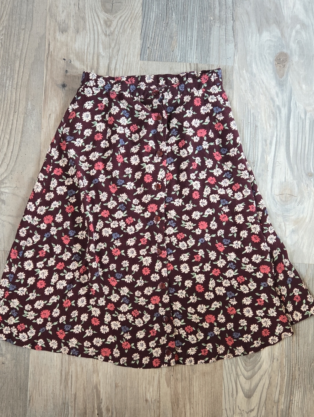 Women's Burgundy Floral A-Line Midi Skirt